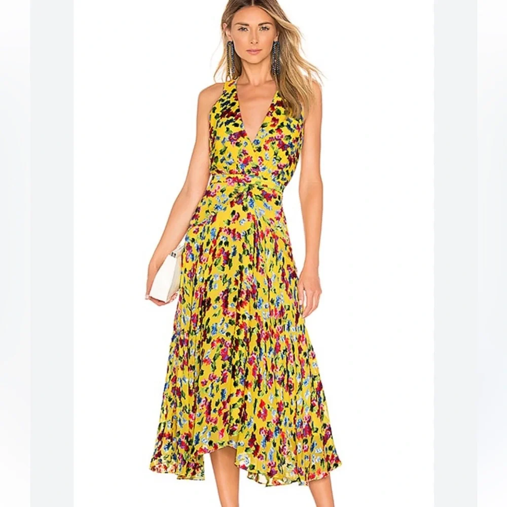 Saloni Rita Abstract Floral Multicolor Halter Midi Dress - Picture 1 of 9